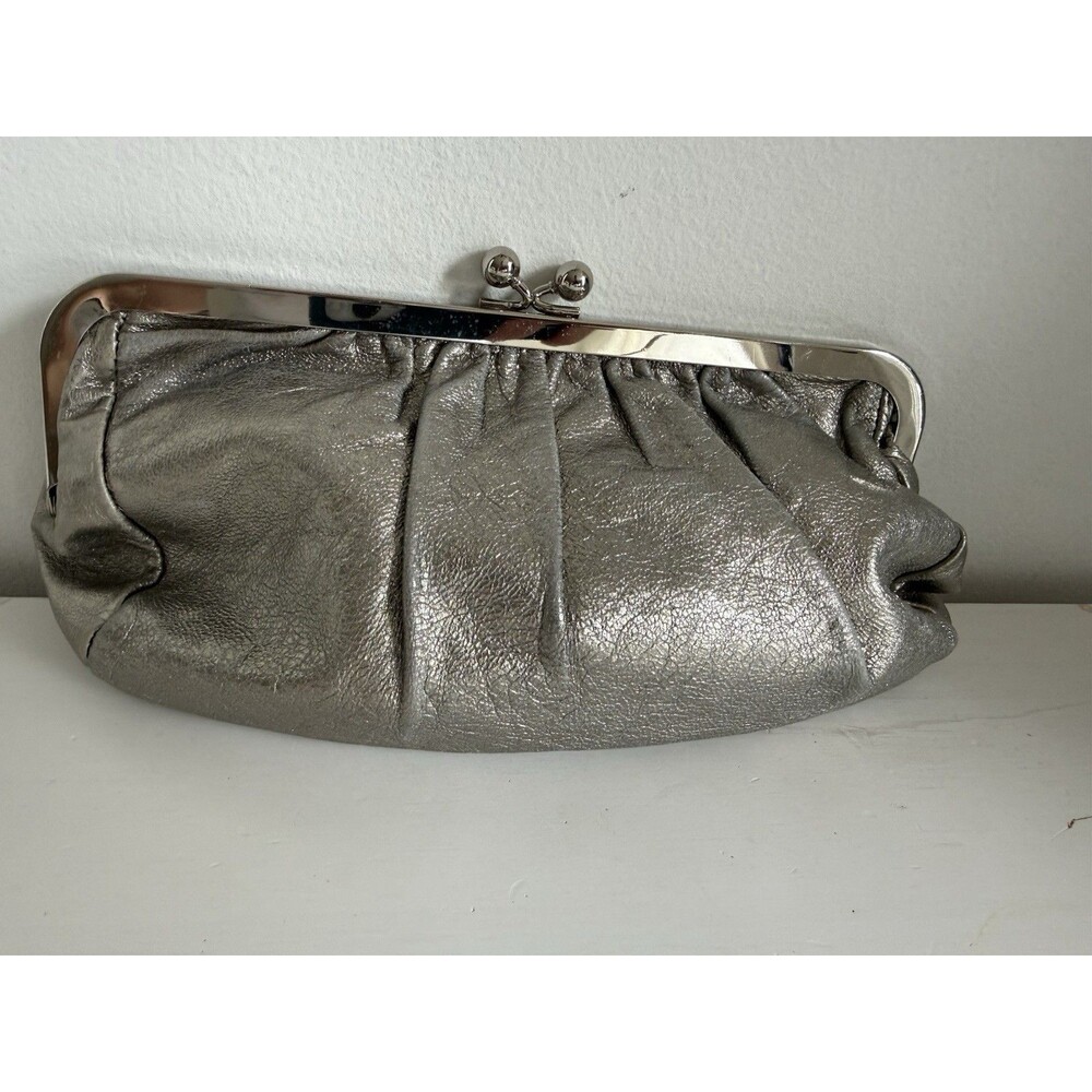 ✿ Express Gold Metallic Leather Clutch Kiss Lock Evening Bag